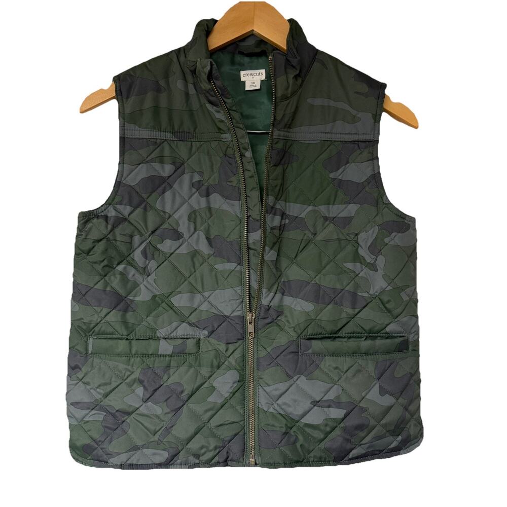Crewcuts J.Crew Green Camo Quilted Boys 10 Puffer-Style Vest Pockets Layering